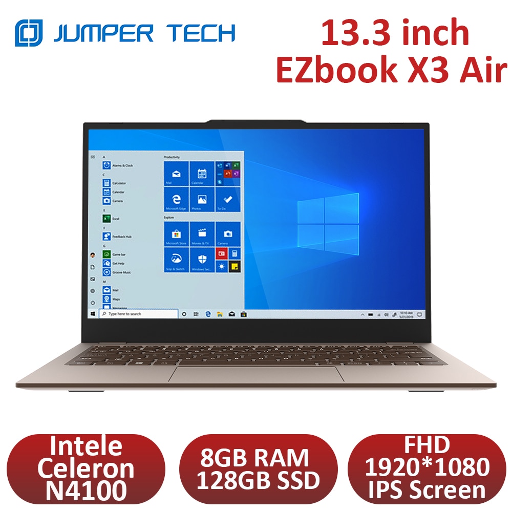 Jumper EZbook X3 Air 13.3 Inch Laptop Intele Celeron Gemini Lake N4100 8GB RAM 128GB SSD Notebook FHD 1920*1080 16:9 IPS Screen