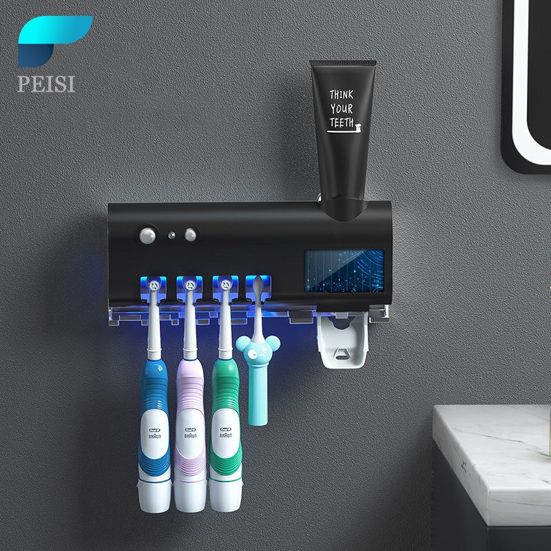 PEISI UV Toothbrush Holder Toothpaste Dispenser Solar Energy Bathroom Toothbrush Storage Box Household Bathroom Accessories Set